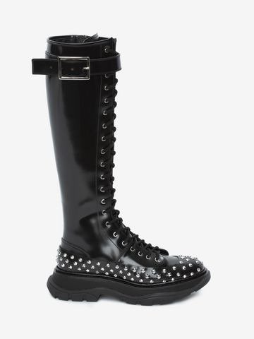 Women's Black/Silver Tread Lace Up Boot | Alexander McQueen