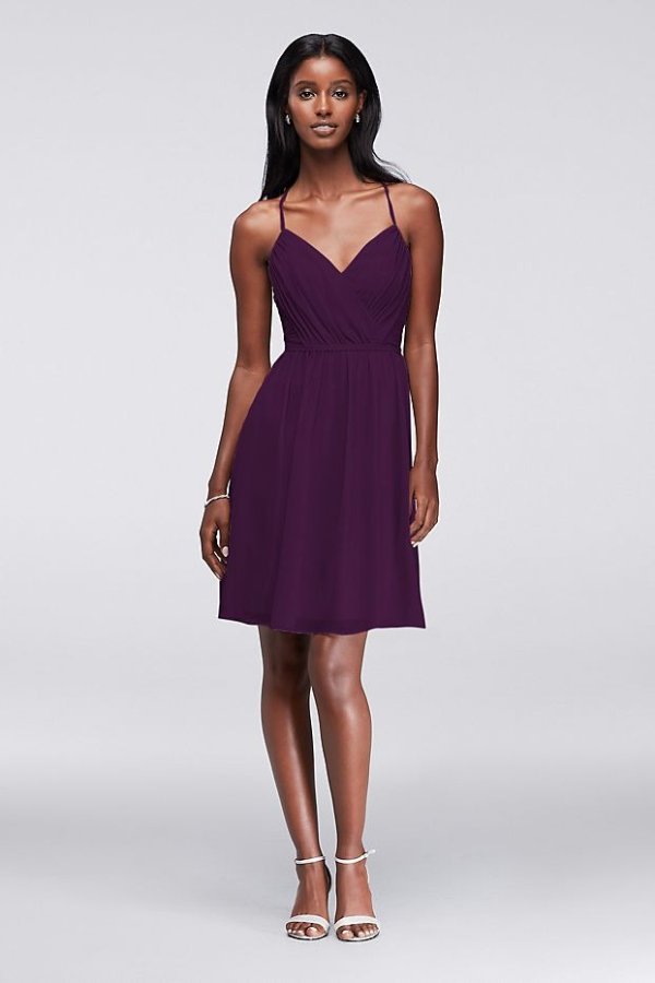 Chiffon Dress with Pleated Bodice and Strappy Back