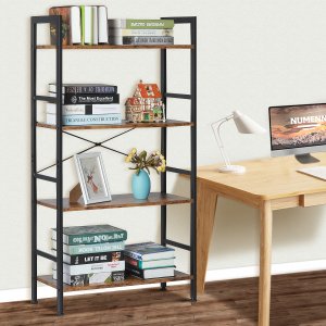 Insma 4 Tier Industrial Ladder Bookcase with Metal Frames