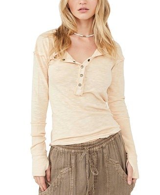 Phoebe Frayed Button-Front Henley Top