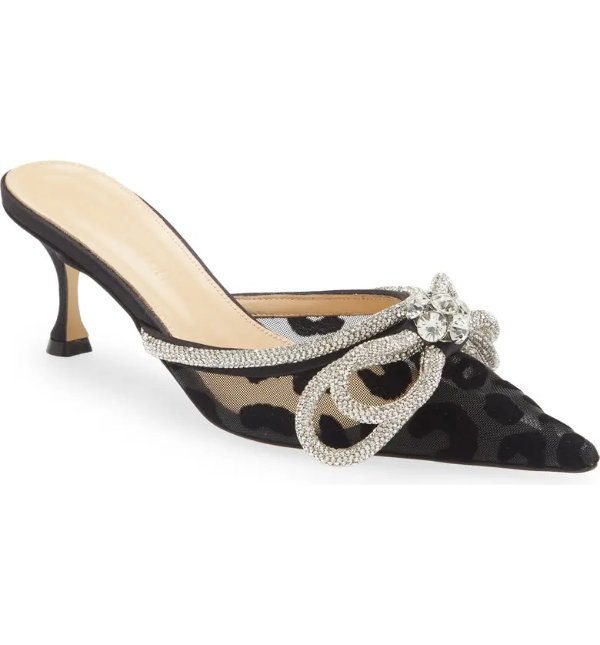 Double Crystal Bow Pointed Toe Mule