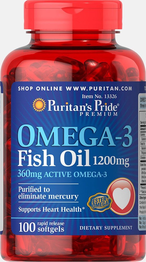 Omega-3 Fish Oil 1200 mg (360 mg Active Omega-3) 100 Softgels | Top Sellers Supplements | Puritan's Pride