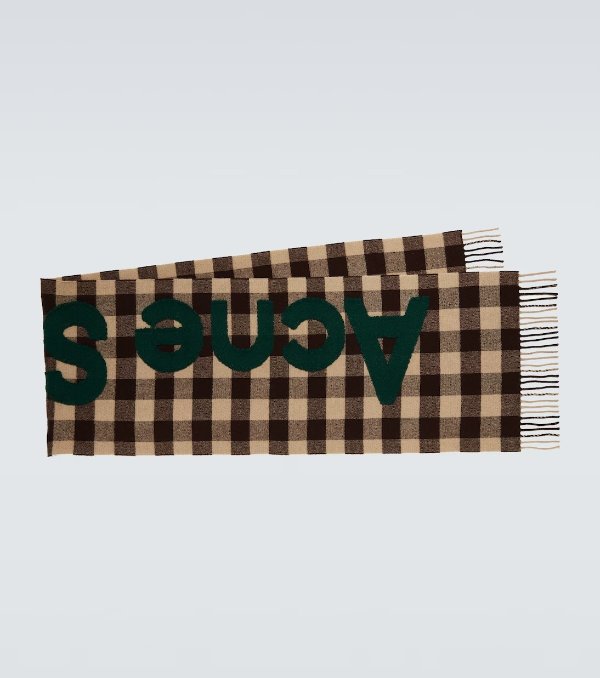 Logo checked wool-blend scarf