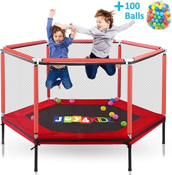 JOY4KIDZ - New Trampoline for Kids Outdoor & Indoor Toddler Trampoline with Enclosure, Ball Pit, for Kids, Baby Toddler Trampoline Toys, Age 1-8