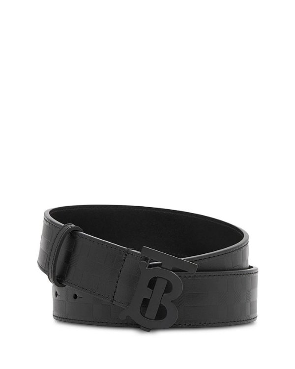 Men's Embossed Check Leather Belt