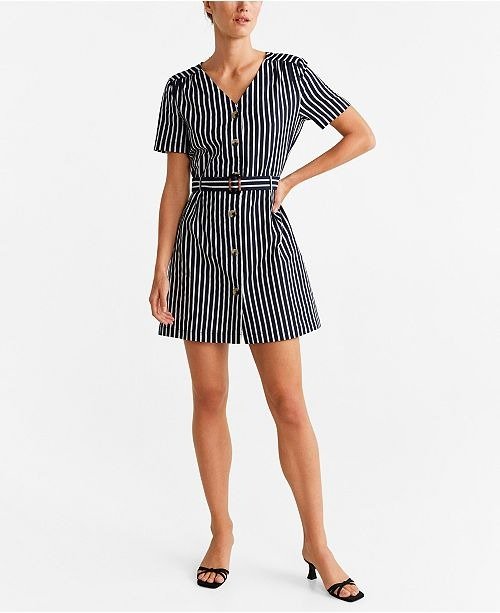 Belted Striped Shirt Dress