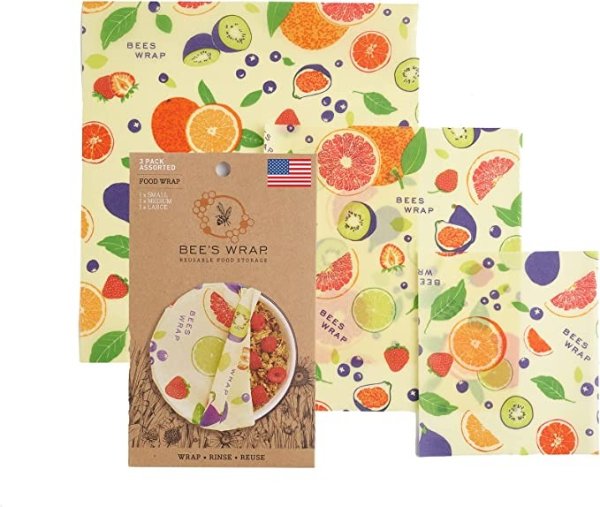 - Assorted 3 Pack - Made in USA with Certified Organic Cotton - Plastic and Silicone Free - Reusable Eco-Friendly Beeswax Food Wraps - 3 Sizes (S,M,L)