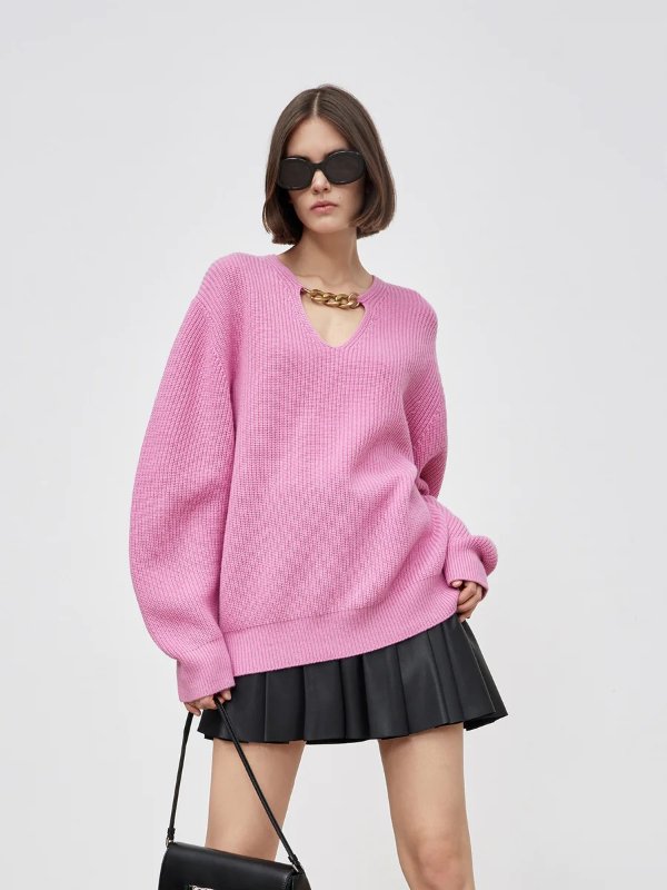 Oversize Chain Knitted Wool Sweater