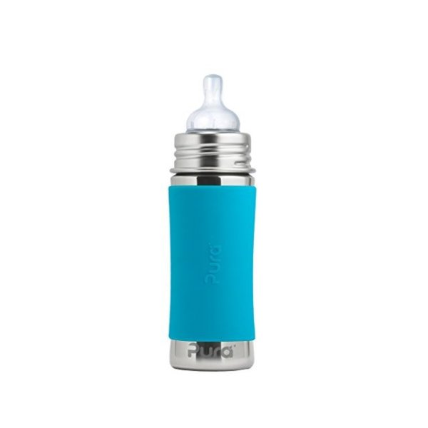 Pura Kiki 11 Oz / 325 Ml Stainless Steel Infant Bottle With Silicone Medium-flow Nipple & Sleeve