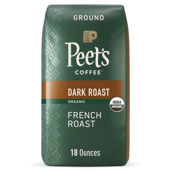 , Dark Roast Ground Coffee - Organic French Roast 18 Ounce Bag, USDA Organic