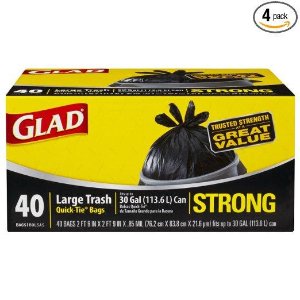 Glad Strong Outdoor Quick-Tie Large Trash Bags, 30 Gallon, 40 Count (Pack of 4)