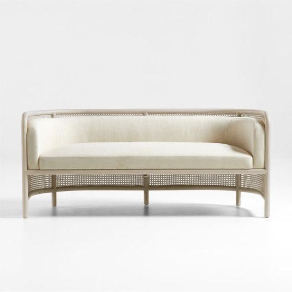 Fields White Wash Cane Settee with Natural Cushion by Leanne Ford + Reviews | Crate & Barrel