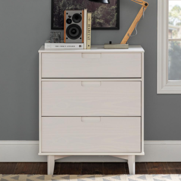 3-Drawer White Groove Handle Wood Dresser