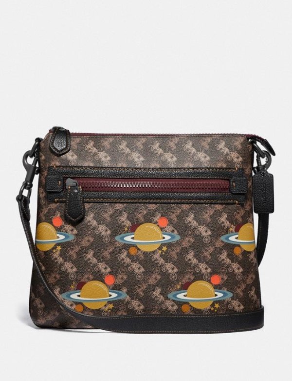 Olive Crossbody With Horse and Carriage Print and Planets