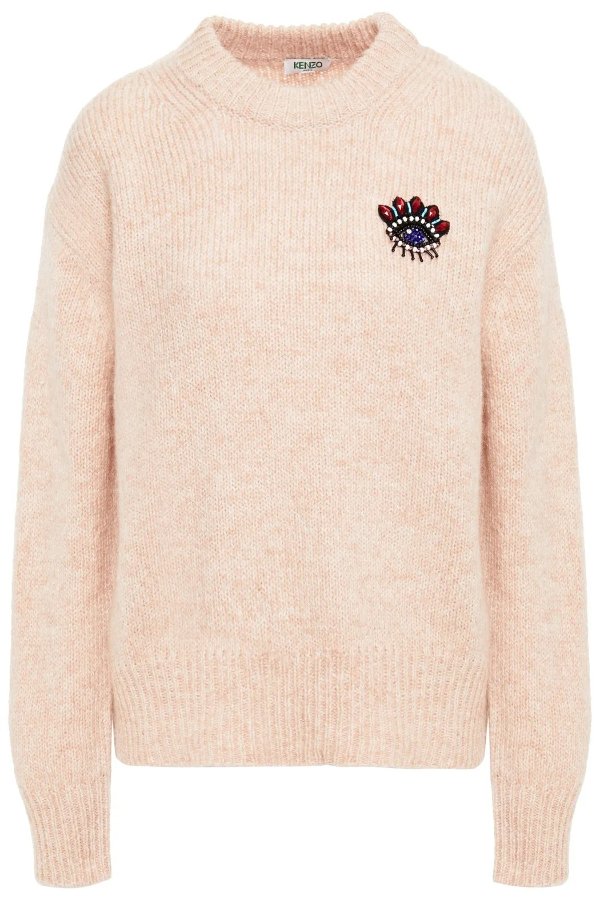 Embellished melange knitted sweater