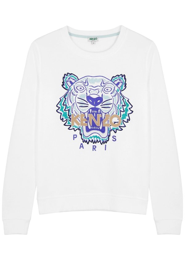 White tiger-embroidered cotton sweatshirt