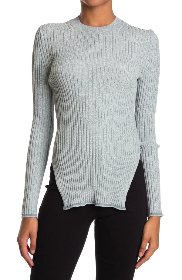 Mouline Ribbed Knit Long Sleeve Top