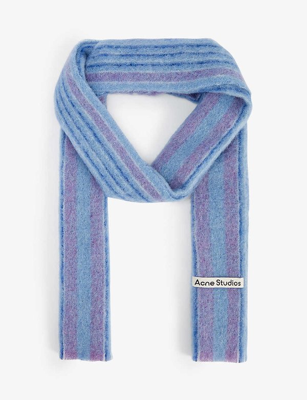 Vellus striped wool-blend scarf