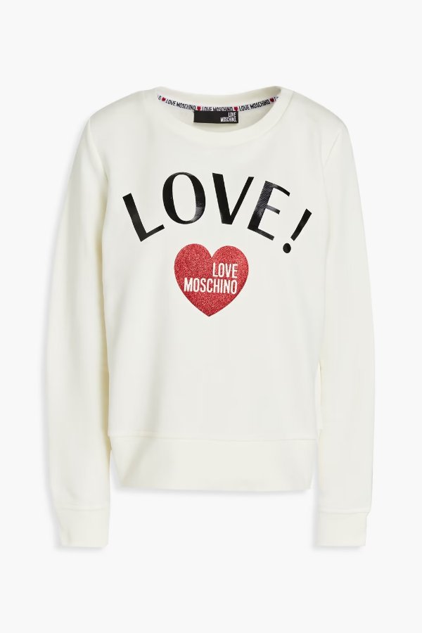 Glittered printed French cotton-terry sweatshirt