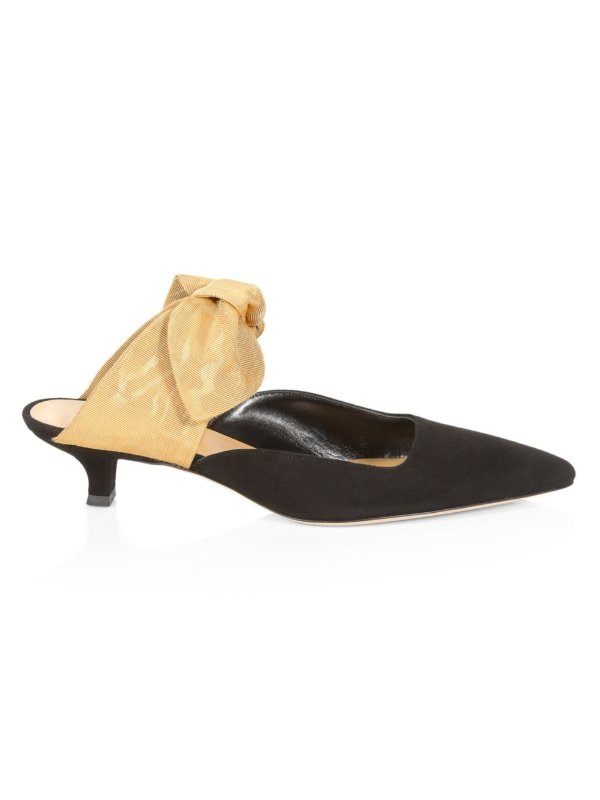 - Coco Bow Suede & Silk Mules