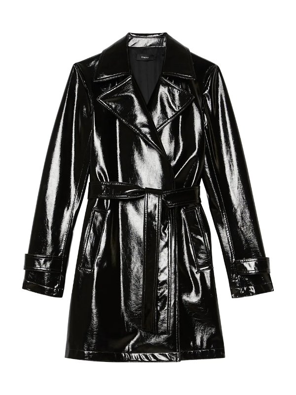 Oaklane Short Faux Patent Leather Trench Coat
