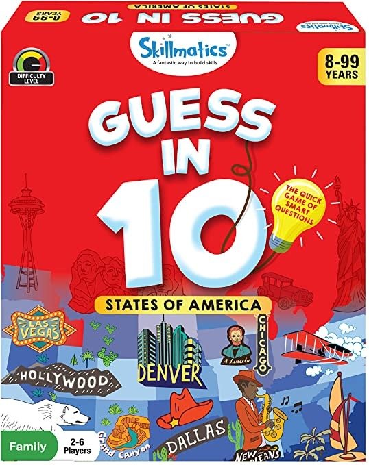 Guess in 10 States of America - Card Game of Smart Questions for Kids & Families | Super Fun & General Knowledge for Family Game Night | Gifts for Kids (Ages 8-99)