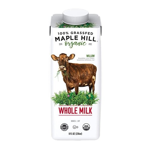 Maple Hill Shelf Stable Whole White Milk 100% Grass Fed, Organic, Non-GMO: 12 Pack 8 Fl Oz