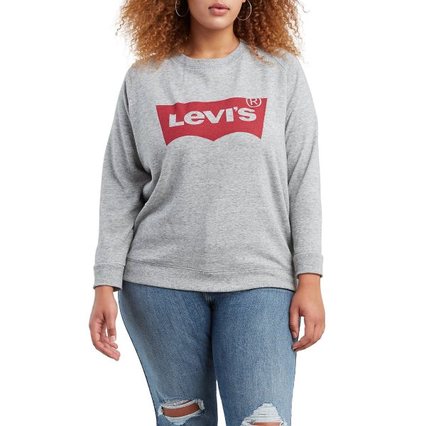 Women's Plus Size Logo Print Relaxed Long Sleeve Crewneck Pullover Sweatshirt