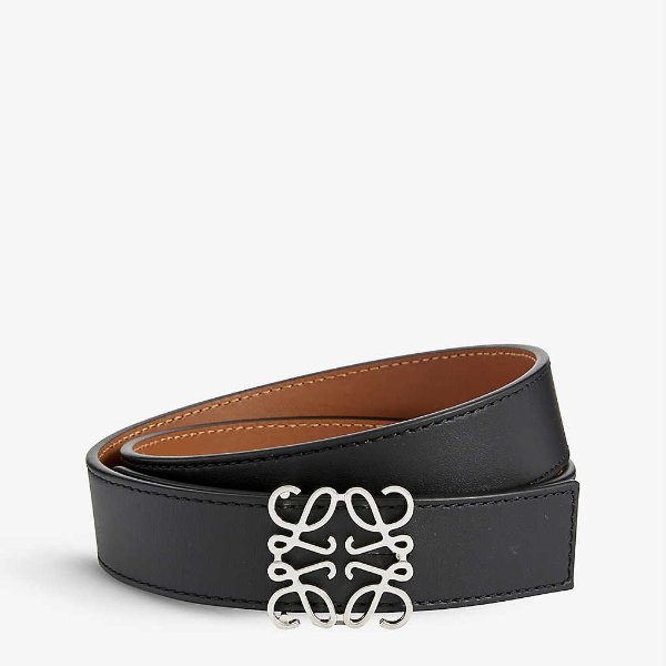 Anagram-buckle leather belt