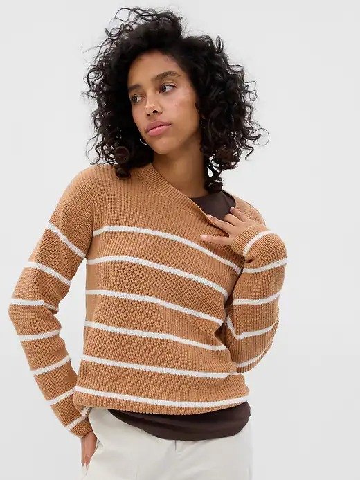Shaker-Stitch Stripe Crewneck Sweater