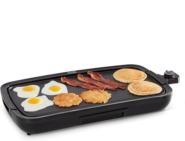 Deluxe Everyday Electric Griddle with Dishwasher Safe Removable Nonstick Cooking Plate for Pancakes, Burgers, Eggs and more, Includes Drip Tray + Recipe Book, 20” x 10.5”, 1500-Watt - Black