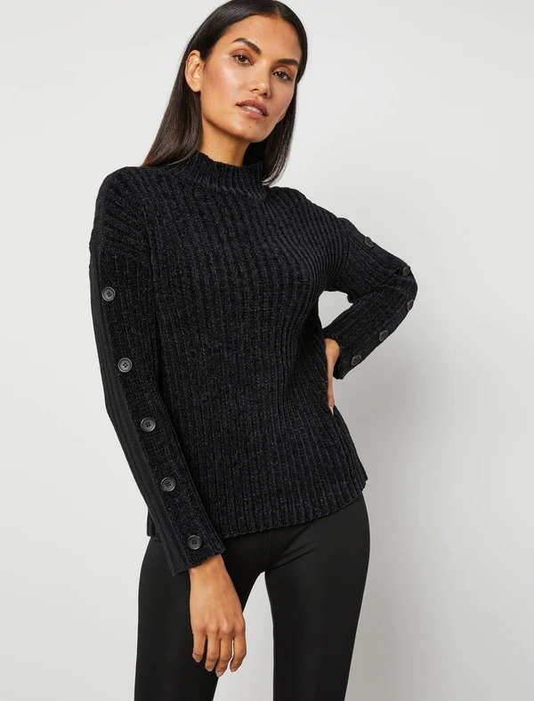 Colorblock Ribbed Button Sleeve Sweater