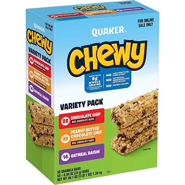Chewy Granola Bars, 3 Flavor Variety Pack, (58 Pack)