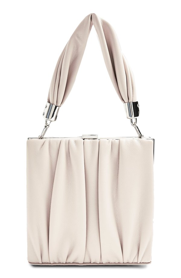 Pleated Faux Leather Grab Bag