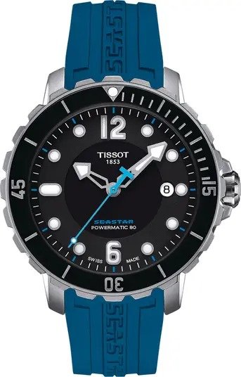 Seastar Automatic Swiss Silicone Strap Watch, 42mm