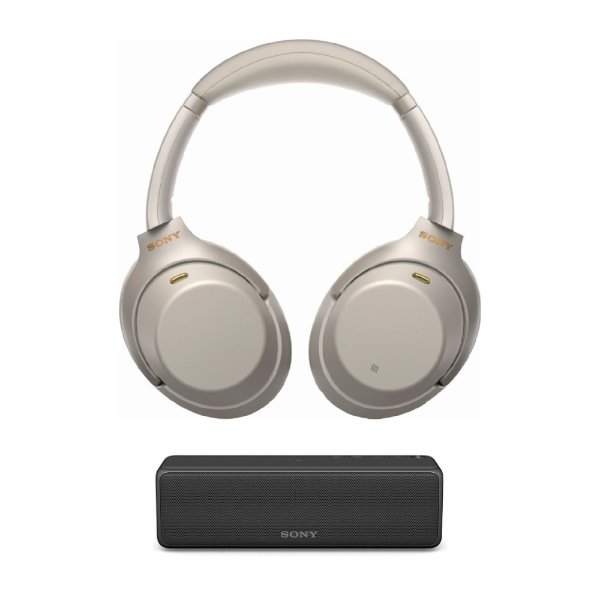 WH-1000XM3 Wireless Noise-Canceling Over-Ear Headphones (Silver) and h.ear go Portable Bluetooth Speaker (Black)