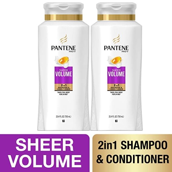 , Shampoo and Conditioner 2 in 1, Pro-V Sheer Volume for Fine Hair, 25.4 fl oz, Twin Pack
