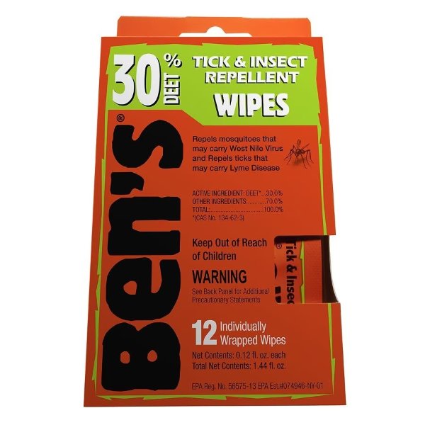 Ben's Tick & Insect Repellent Wipes, 30% Deet
