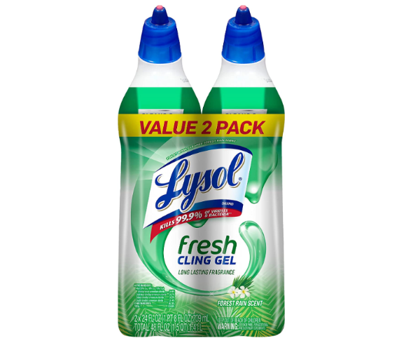 Lysol Toilet Bowl Cleaner Gel, For Cleaning and Disinfecting, Stain Removal, Forest Rain Scent, 24oz (Pack of 2)