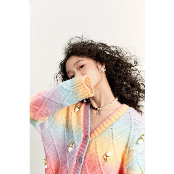 Hook Flower Decor Colorful Knit Cardigan | Peacebird Women Fashion