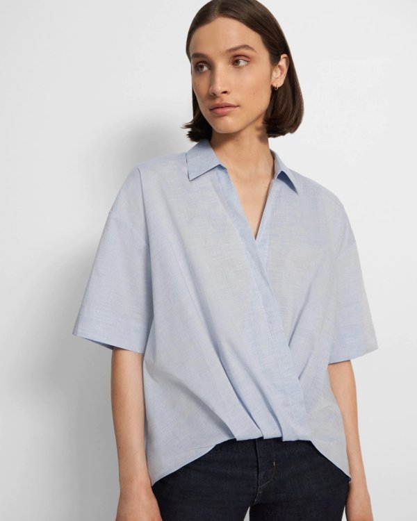 Twist Short-Sleeve Shirt in Cotton Melange