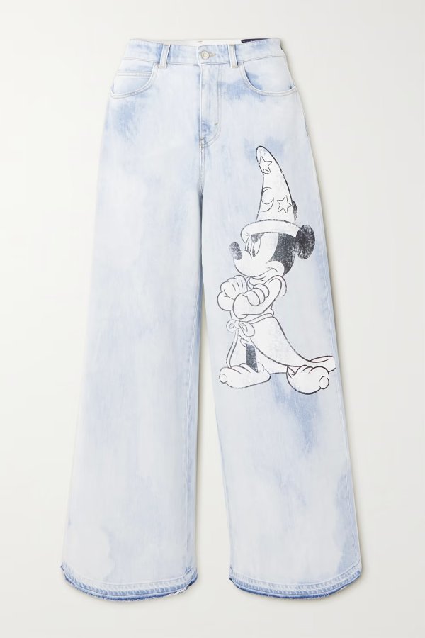 + Disney distressed printed organic wide-leg jeans