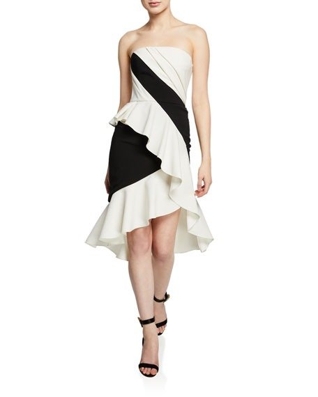 Colorblocked Strapless High-Low Cocktail Dress