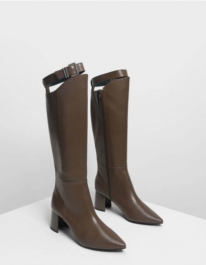 Buckled Strap Detail Knee Boots