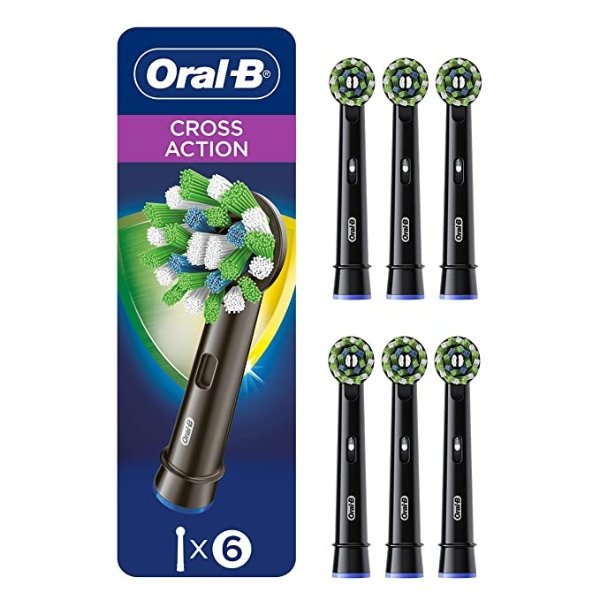 -B CrossAction Electric Toothbrush Replacement Brush Heads, Black, 6 Count