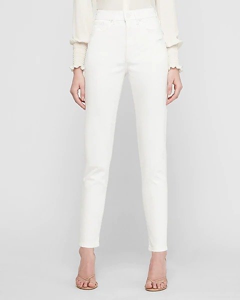 Super High Waisted White Slim Jeans