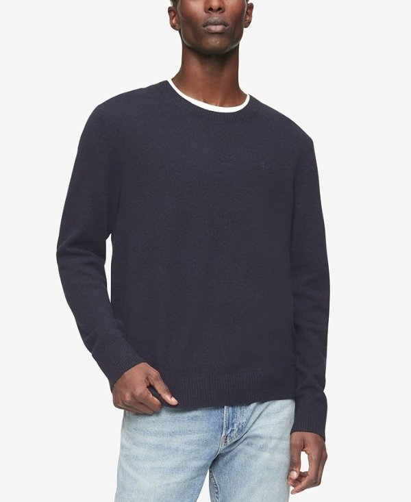 Men's Solid Crewneck Merino Wool Sweater