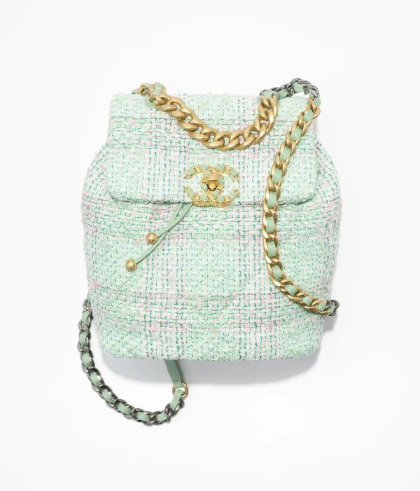 19 Backpack Tweed, Gold-Tone, Silver-Tone & Ruthenium-Finish Metal Green, Pink & Turquoise