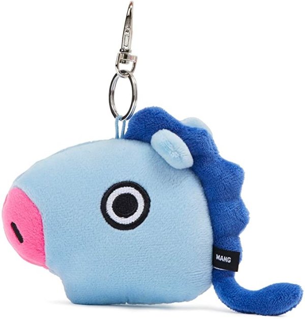 Official Merchandise by Line Friends - MANG Character Plush Doll Face Keychain Ring with Mirror Handbag Accessories