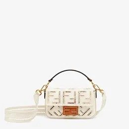 White canvas bag with embroidery - BAGUETTE MINI | Fendi | Fendi Online Store